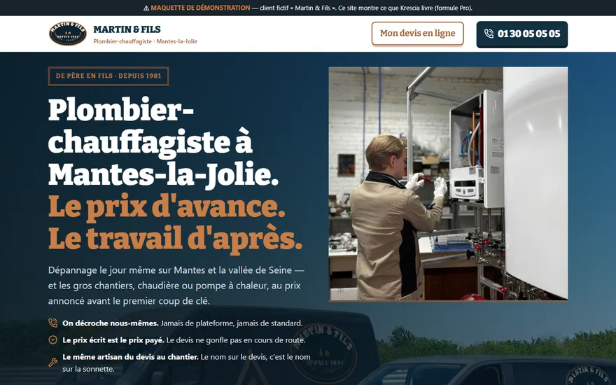 Maquette du site Pro — plombier fictif Martin & Fils