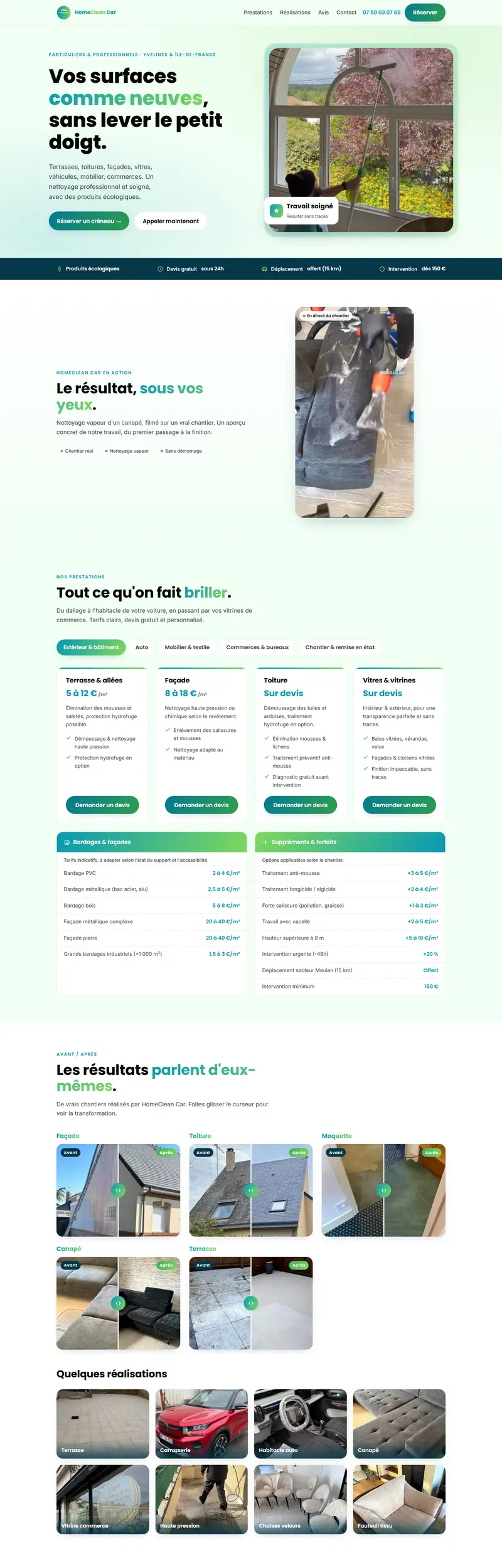 Le site de HomeClean Car, nettoyage à domicile dans les Yvelines, sur un écran d'ordinateur