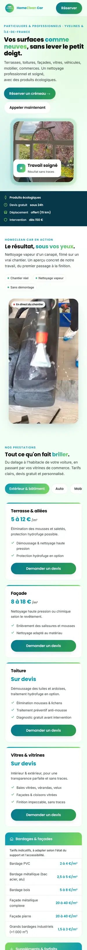 Le site de HomeClean Car sur un téléphone