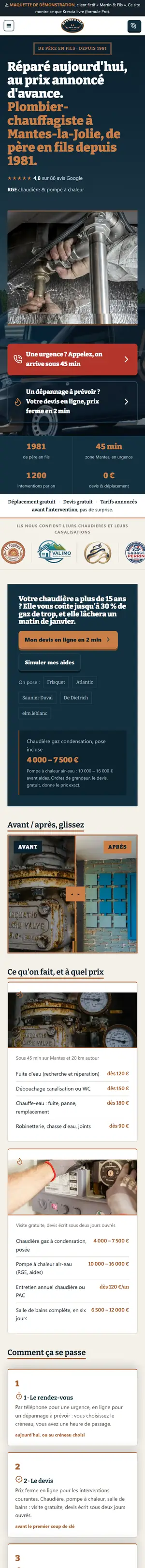 La maquette Pro de Martin & Fils sur un téléphone