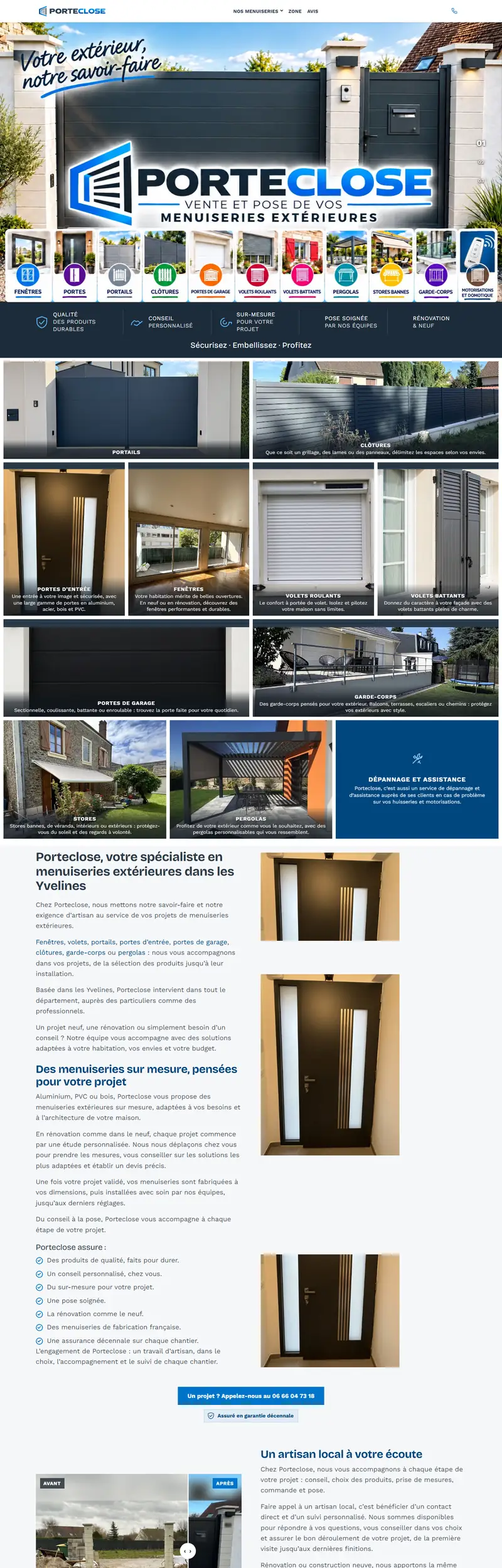 Le site de Porteclose, menuiseries extérieures dans les Yvelines, sur un écran d'ordinateur