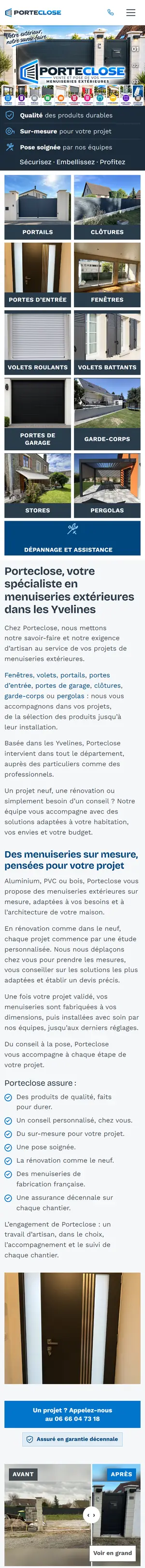 Le site de Porteclose sur un téléphone